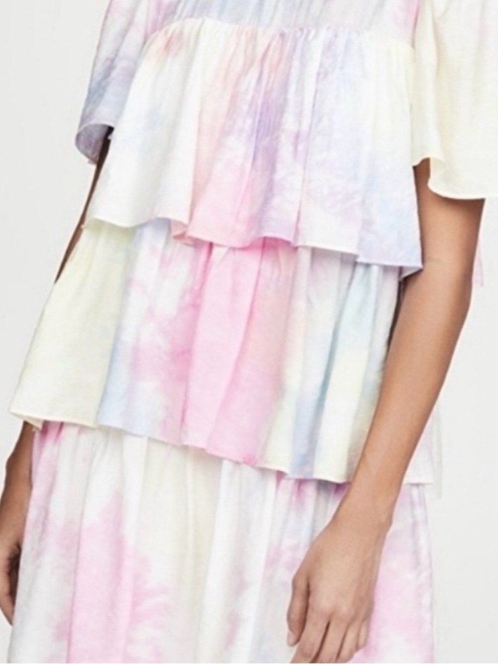English Factory Multicolor Tiered Tie Dye Printed Shift Dress Women's S Cotton - Picture 4 of 12